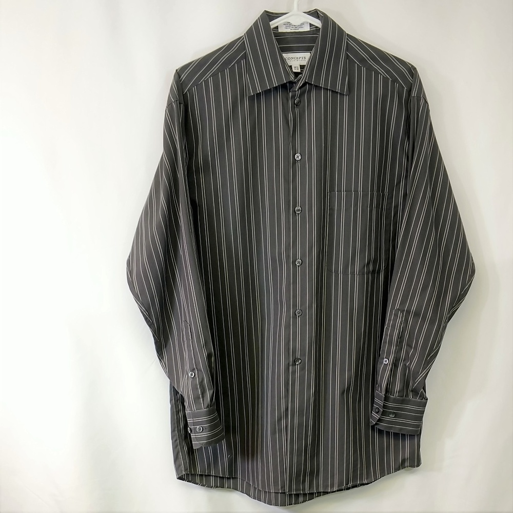 Claiborne Button Up Mens Shirt Grey Stripe 14.5